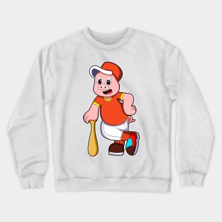 Pig as Batter at Baseball & Cap Crewneck Sweatshirt